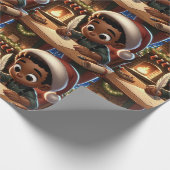 Cadeau Un garçon noir écrit une lettre au papier d'emball (Coin)