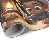 Cadeau Un garçon noir écrit une lettre au papier d'emball (Coin rond)