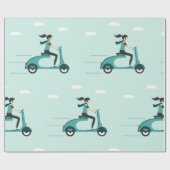 Cadeau Une Femme Sur Un Papier À Envelopper De Scooter (Plat)