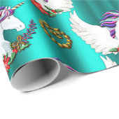 Cadeau Unicorne ailée Turquoise papier d'enveloppement de (Coin rond)