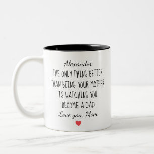 Cadeau van zoon voor mama die toekijkt hoe jij pap tweekleurige koffiemok
