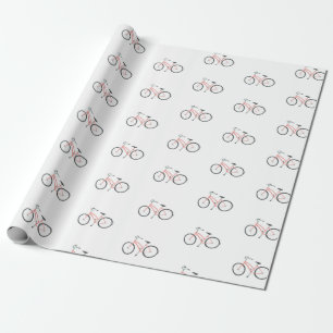 Cadeau Vélos roses doux sur papier d'emballage blanc