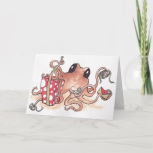 Cadeau-verpakkende Octopus Feestdagen Kaart