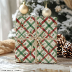 Cadeau Vert et rouge festif papier tartan à l'aquarelle p