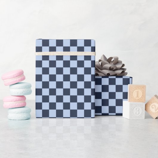 Cadeau Vichy Bleu Clair & Bleu Foncé - Rouleau de Papier  (Baby Shower)