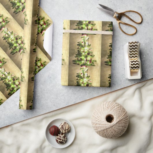 Cadeau Vintage Noël Arbre brillant Papier à envelopper (Artisanat)