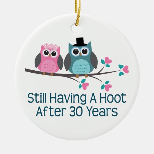 Cadeau voor 30th Wedding Jubileum Hoot Keramisch Ornament (Voorkant)
