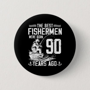 Cadeau voor 90-jarige man Visser Verjaardag Vissen Ronde Button 5,7 Cm