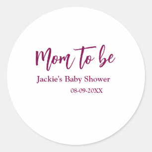 Cadeau voor aanstaande moeder naam datum roze eenv ronde sticker