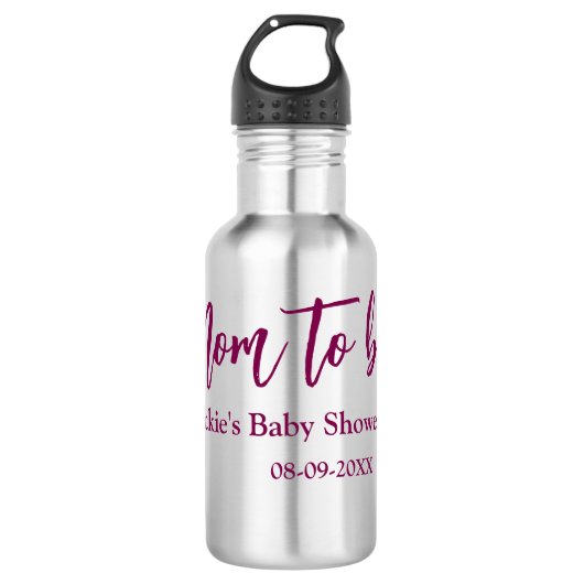 Cadeau voor aanstaande moeder naam datum roze eenv waterfles (Voorkant)