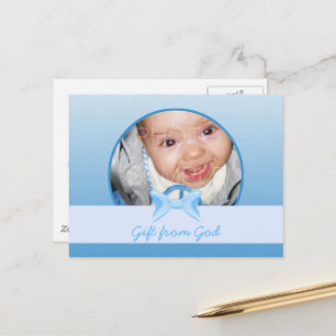 Cadeau voor babyjongen Foto van God Blauwe strik B Briefkaart
