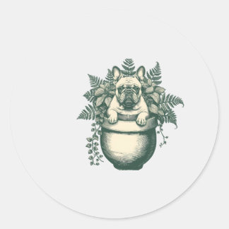 Cadeau voor Franse Bulldog Plantenliefhebber Ronde Sticker