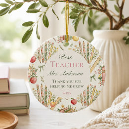 Cadeau voor leraar Bloemenschildering in waterverf Keramisch Ornament