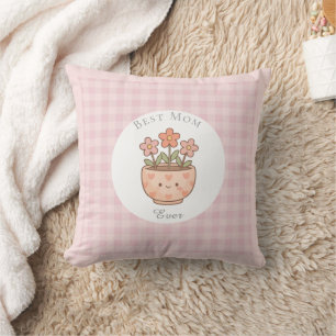 Cadeau voor mama, beste mama ooit, roze geruit kussen