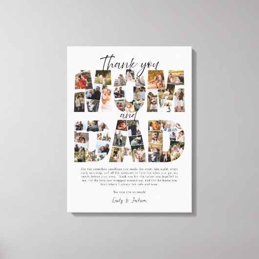 Cadeau voor mama en papa Fotocollage Familie Afbee Canvas Afdruk (Voorkant)
