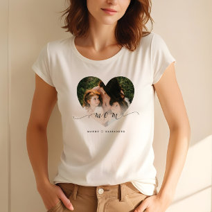 Cadeau voor mama Moeder Zwart Script Custom Hear T-shirt