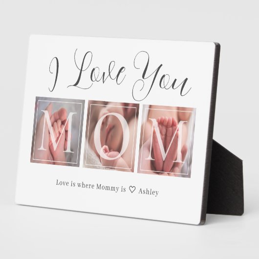 Cadeau voor Moeder 3 Foto Collage Blok Plaquette Fotoplaat (Zijkant)