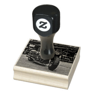 cadeau voor motorfietsen met retro motor 	rubberstempel