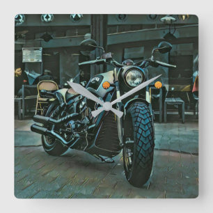 cadeau voor motorfietsen met retro motorfiets vierkante klok