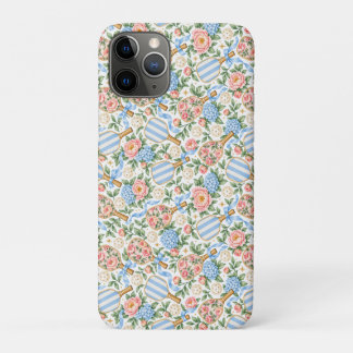 Cadeau voor preppy blauwe bloemige pickleball-spel iPhone 11 pro hoesje