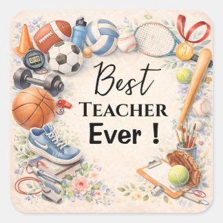 Cadeau voor sportleraar bedankt einde schooljaar vierkante sticker