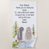 Cadeau voor zuster met aangepaste bericht strandlaken (Voorkant)