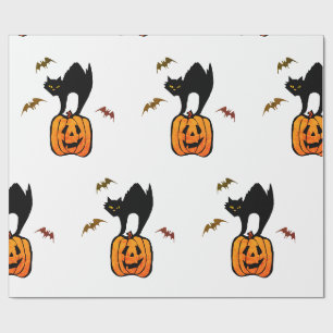 CADEAU WRAPPER PAPIER GRAVE CHAT AVEC CITROUILLE ET BATS