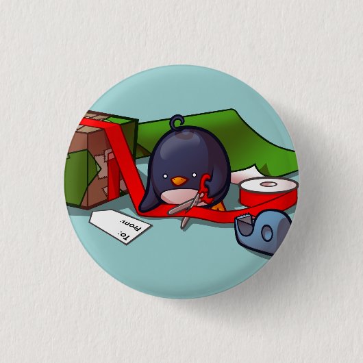 Cadeau-Wrapping Penguin Button (Voorkant)