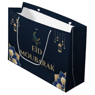 Cadeaubag Eid Moubarak Blauw aanpasbaar Groot Cadeauzakje