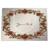 Cadeaubag met gouden bloemenframe en rode stenen groot cadeauzakje (Voorkant)