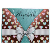 Cadeaubag met strik en hartstippen groot cadeauzakje (Achterkant)