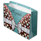 Cadeaubag met strik en hartstippen groot cadeauzakje (Achterkant Gekanteld)