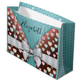 Cadeaubag met strik en hartstippen groot cadeauzakje (Voorkant Gekanteld)