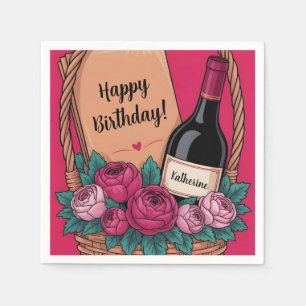 Cadeaubak met wijn, rozen en eigen naam servet