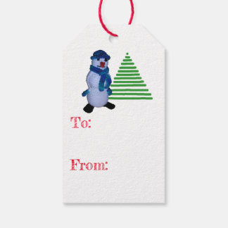 Cadeaubijslage - Sneeuwman en Boom Cadeaulabel