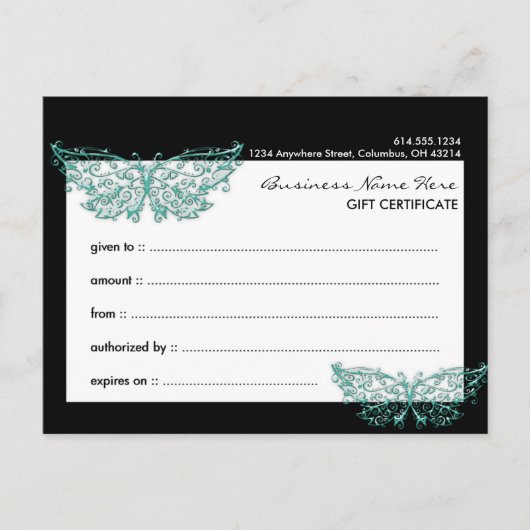 Cadeaubon 2 : Beauful Turquoise Butterfly Briefkaart (Voorkant)