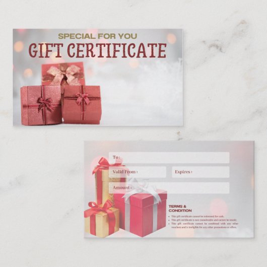 Cadeaubon / Cadeaubon Visitekaartje (Voorkant / Achterkant)