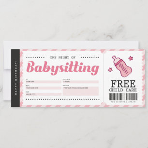 Cadeaubon Certificaat Babysitten Roze Kaart