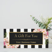 Cadeaubon Gold Floral Black & White Stripes (Staand voorkant)