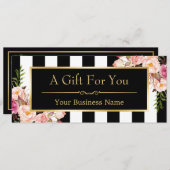 Cadeaubon Gold Floral Black & White Stripes (Voorkant / Achterkant)