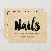 Cadeaubon gouden glittersparel nagels script (Voorkant / Achterkant)