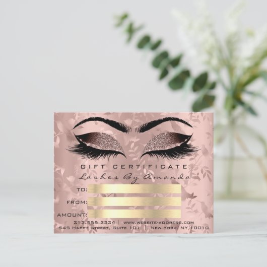 Cadeaubon Microblading Roos Lashes Makeup Briefkaart (Staand voorkant)