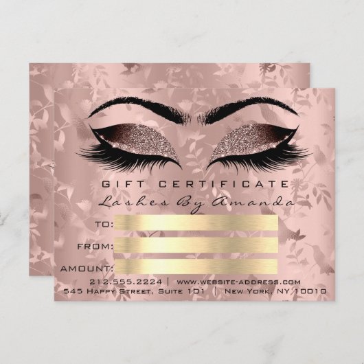 Cadeaubon Microblading Roos Lashes Makeup Briefkaart (Voorkant / Achterkant)