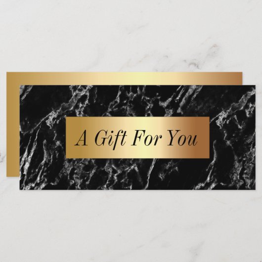 Cadeaubon | Modern donkerbruin marmer Gold-etiket (Voorkant / Achterkant)