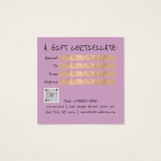 Cadeaubon Nails Hair Dresser Makeup Paars Vierkante Visitekaartjes (Achterkant)