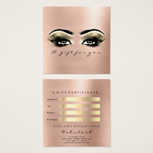 Cadeaubon Roos Blush Lashes Make-up Artiest Vierkante Visitekaartjes (Voorkant /achterkant)