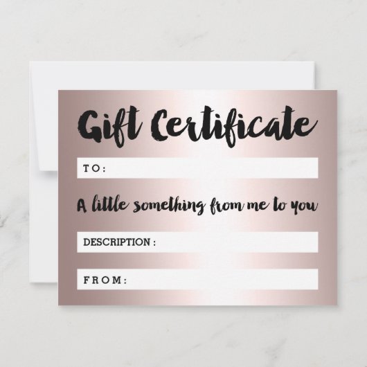 Cadeaubon roos goud schoonheidsscript metallisch (Achterkant)