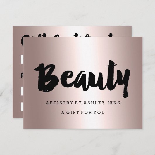 Cadeaubon roos goud schoonheidsscript metallisch (Voorkant / Achterkant)