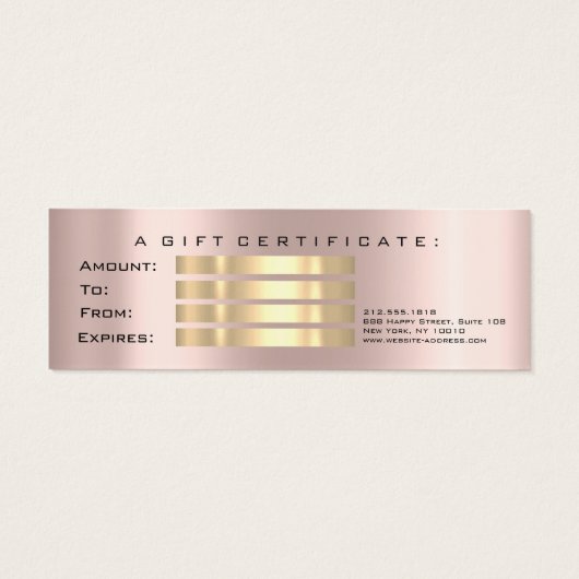 Cadeaubon Roos Vonk Lash Makeup Klein Mini Visitekaartjes (Achterkant)