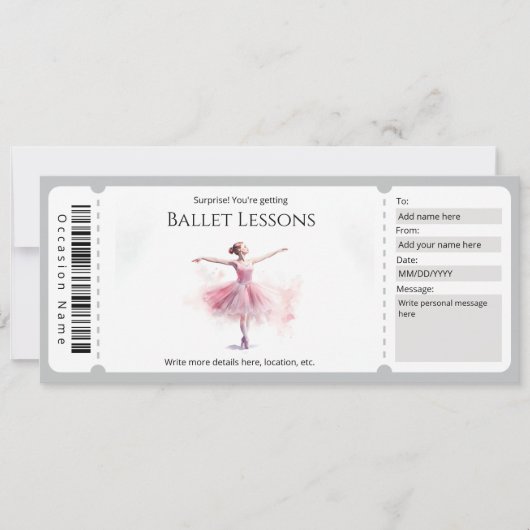 Cadeaubon sjabloon balletles kaart (Voorkant)